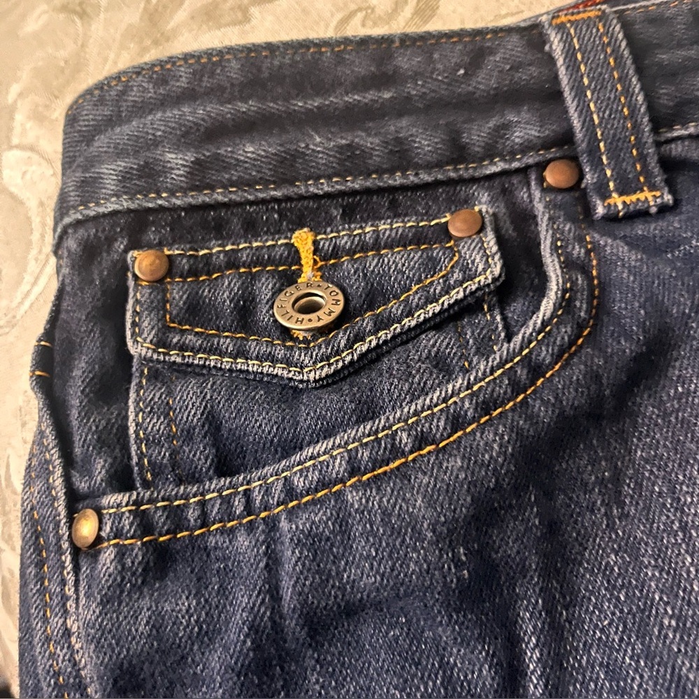 Tommy Hilfiger Denim Skirt Dark Blue Back Slit Front Zip 5 Pocket Midi Skirt 14 - Picture 5 of 9